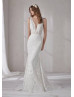V Neck Ivory Lace V Back Wedding Dress